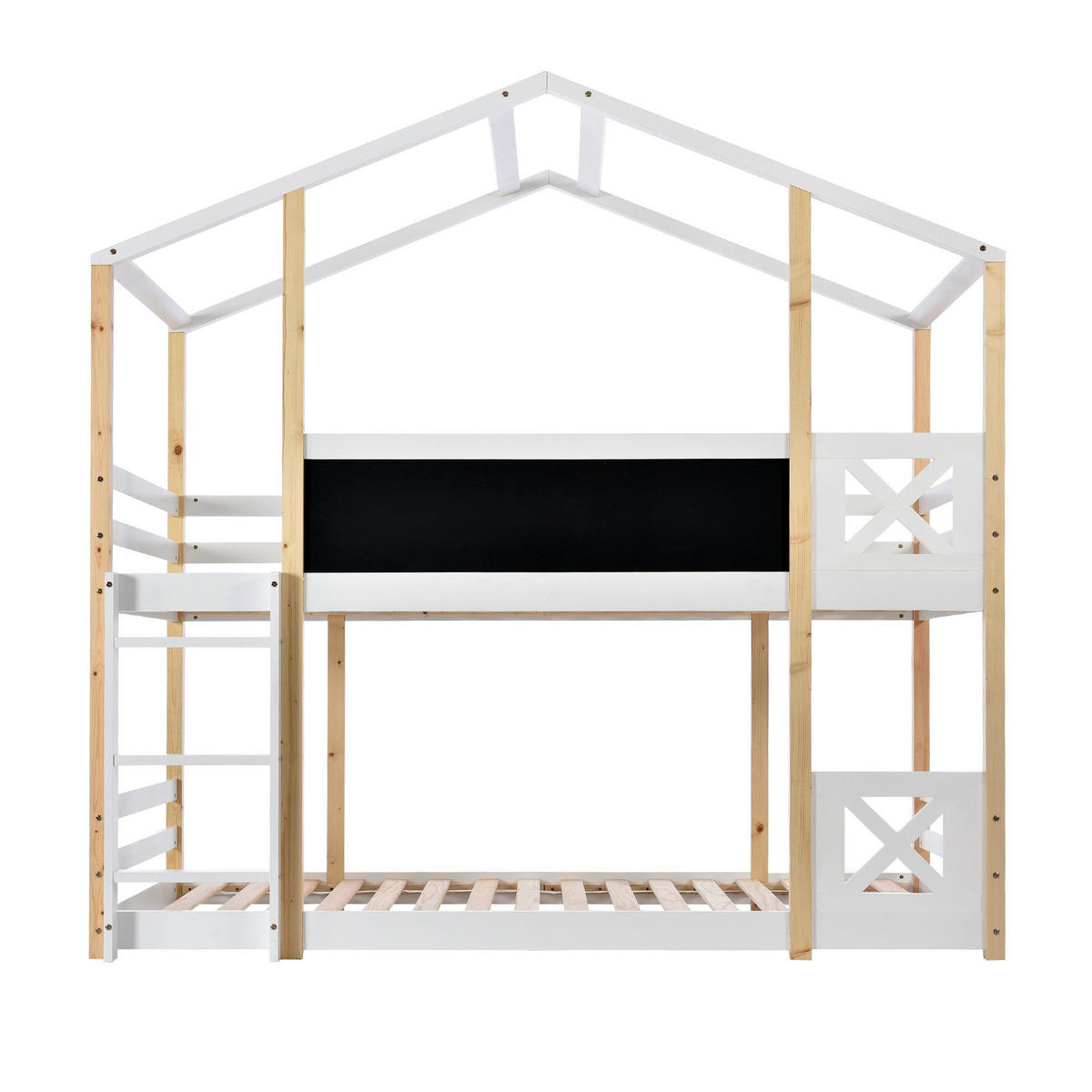HOCHBETT 90 x 200cm Baumhausbett & Rausfallschutz/Leiter - Weiß, Holzwerkstoff (90/200cm)