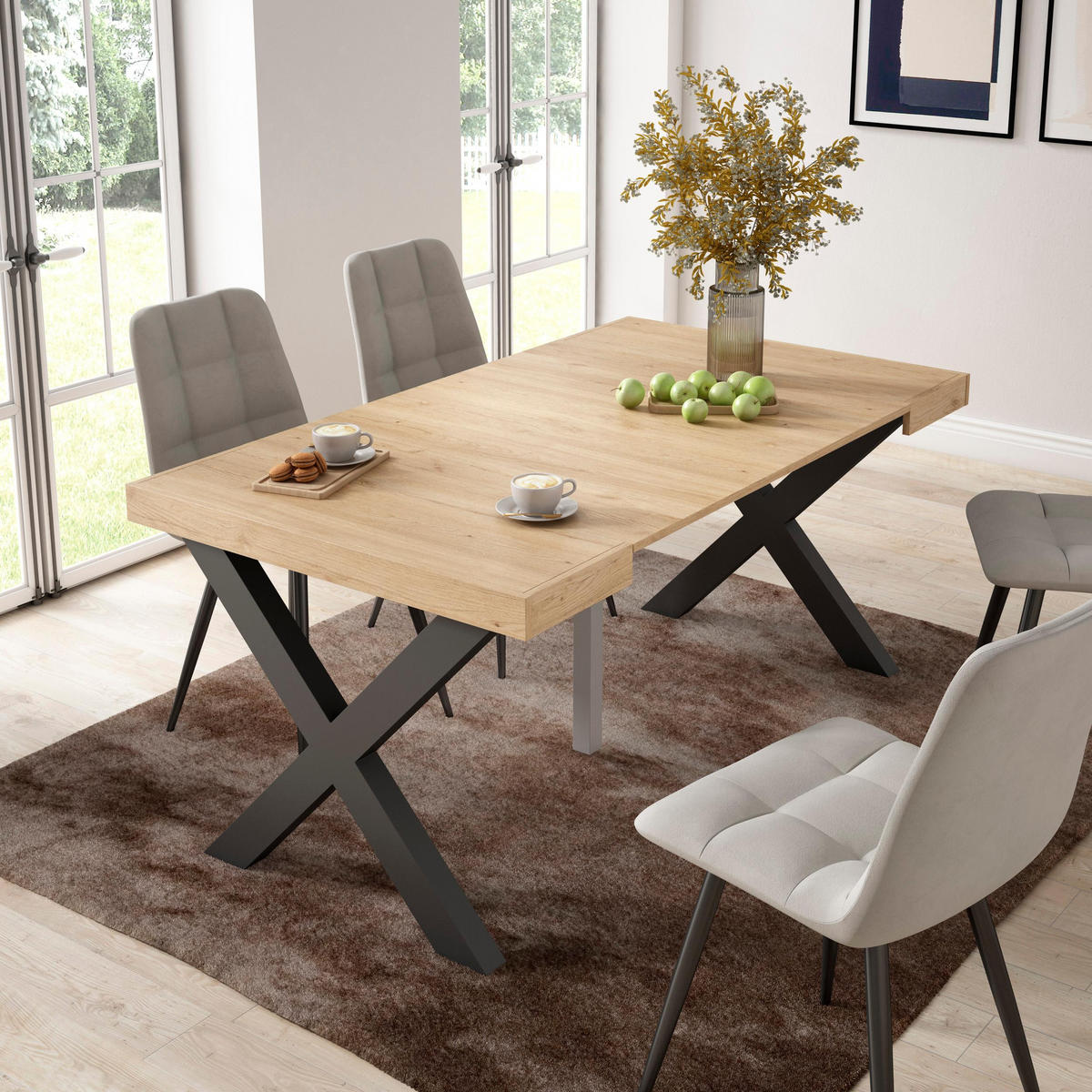 KONSOLENTISCH ausziehbar 58 bis 160cm, für 8 Gäste, eiche, 90/58/73cm - Eichefarben/Schwarz, Holzwerkstoff (90/160/73cm) - Skraut Home