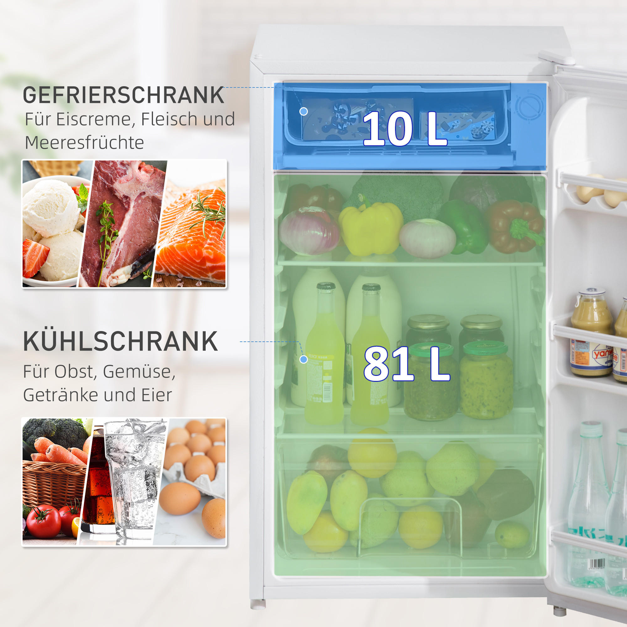 Homcom Minikühlschrank Weiß 44.2x84x47.5 cm