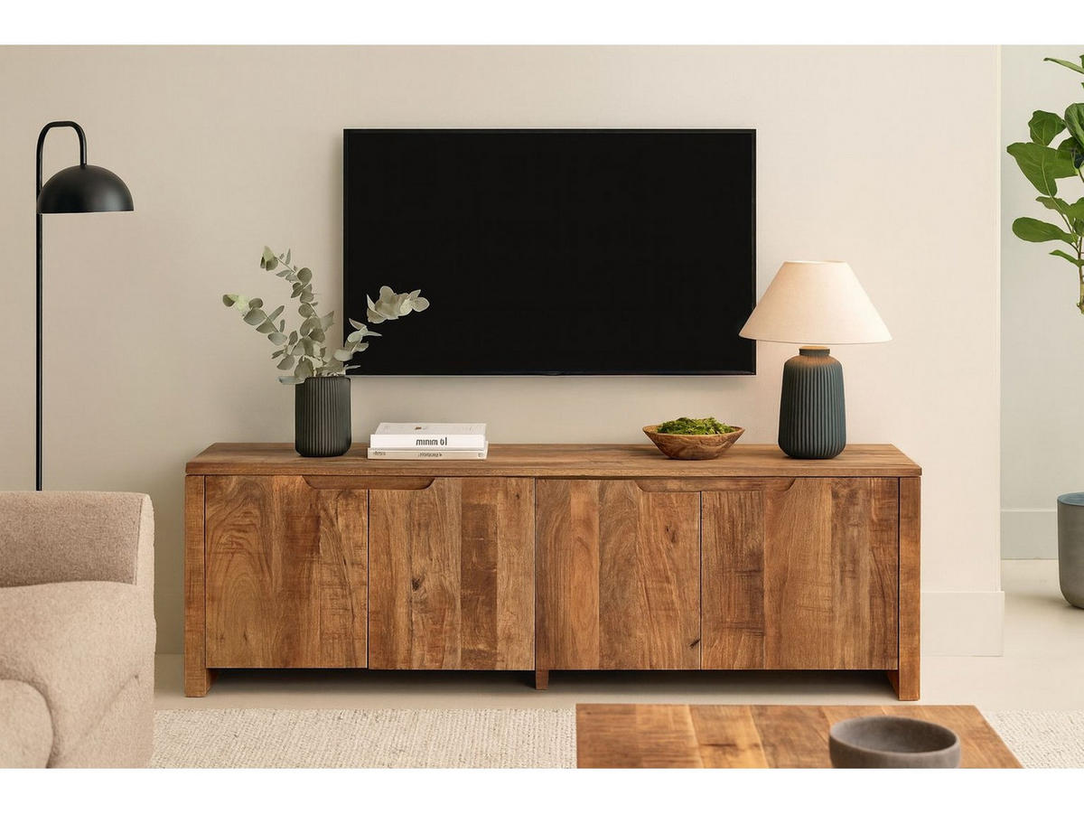 TV Board Sophie Mangoholz 160 cm / 40 cm Natur - Naturfarben, Holz (160/55/40cm) - Villa Möbel