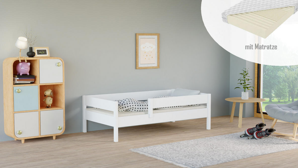 KINDERBETT Mix 160x80 weiß mit Matratze - Weiß, Holzwerkstoff (80/160cm) - LUKDOM