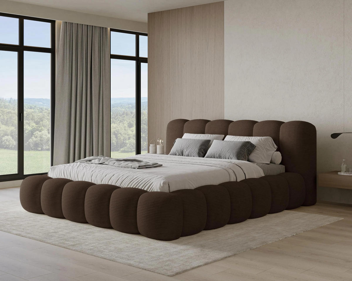 POLSTERBETT Stone 160x200 cm mit Bettkasten, Lattenrost und Kopfteil - Holzrahmen, Cord Braun - Braun, Holz (160/200cm) - Chilly