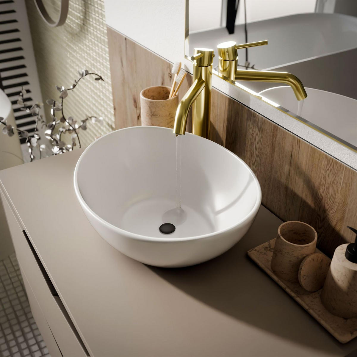 BADEZIMMERSET MIRA I 60 cm - Kaschmir, Holzwerkstoff (60/50/46cm) - Lookway