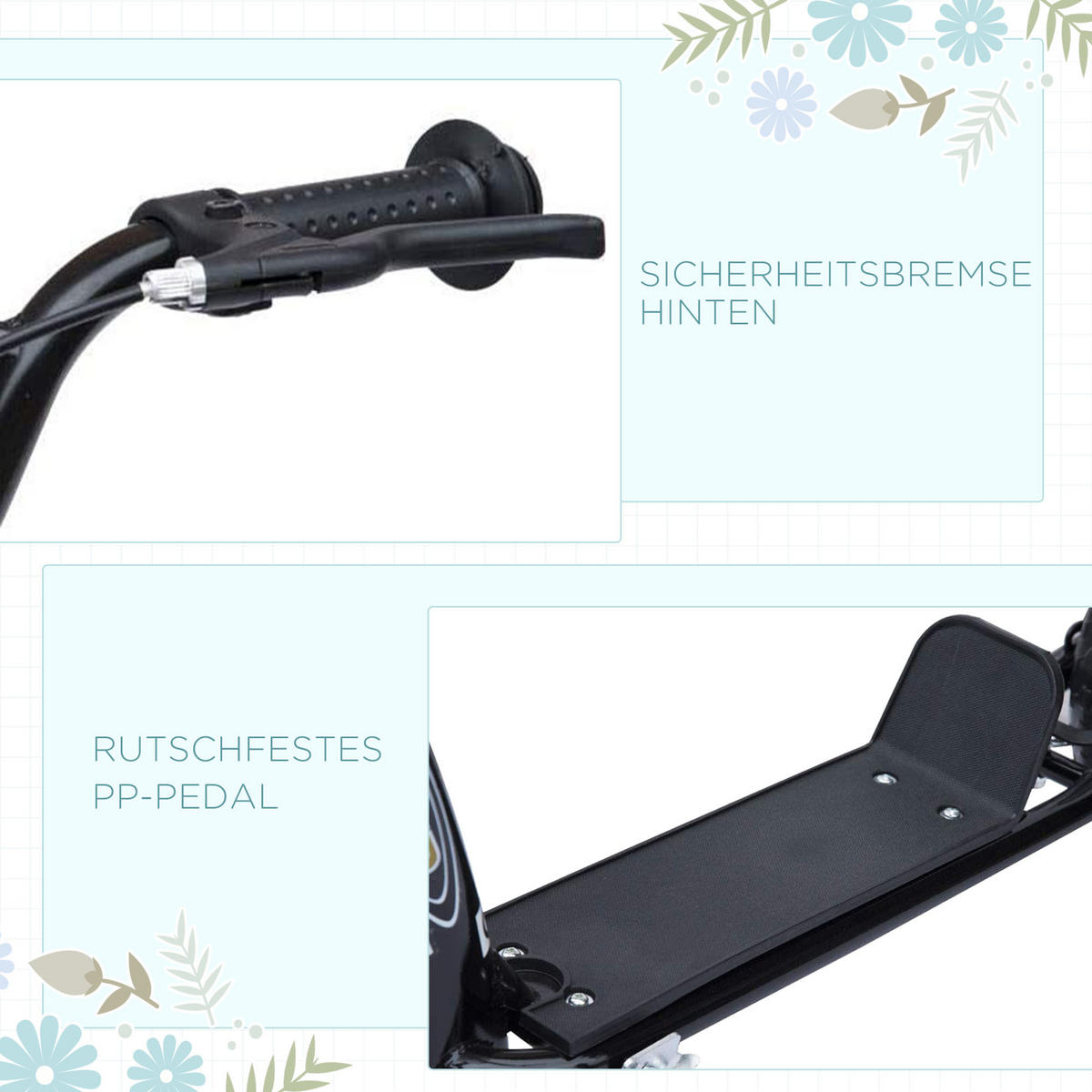 KINDERROLLER, Schwarz/Rosa/Blau/Rot, Stahl+ PVA - Schwarz, Metall (120/52/80cm) - HOMCOM