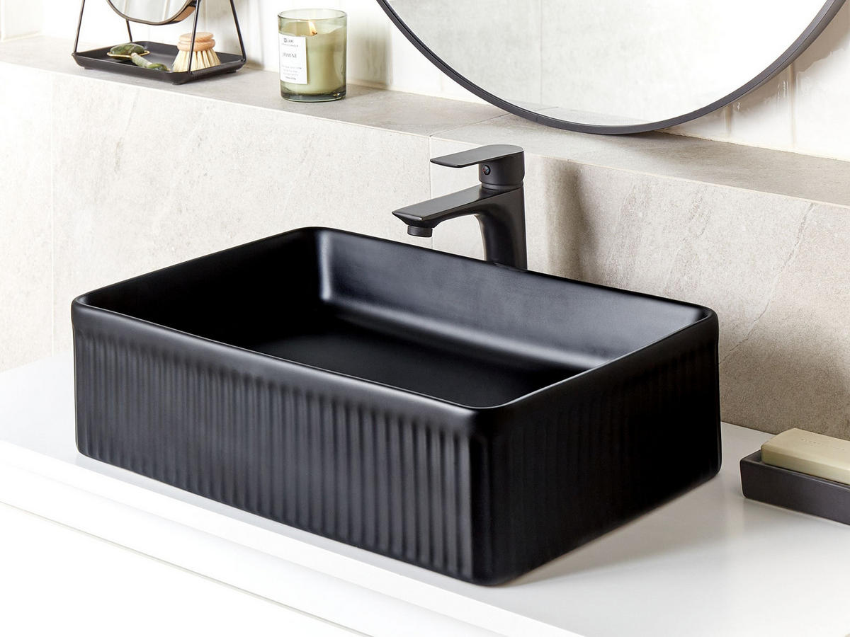 UMYVADLO NA DESKU Černé 50/34 cm Keramika Geldo - černá, keramika (50/13/34cm) - Beliani