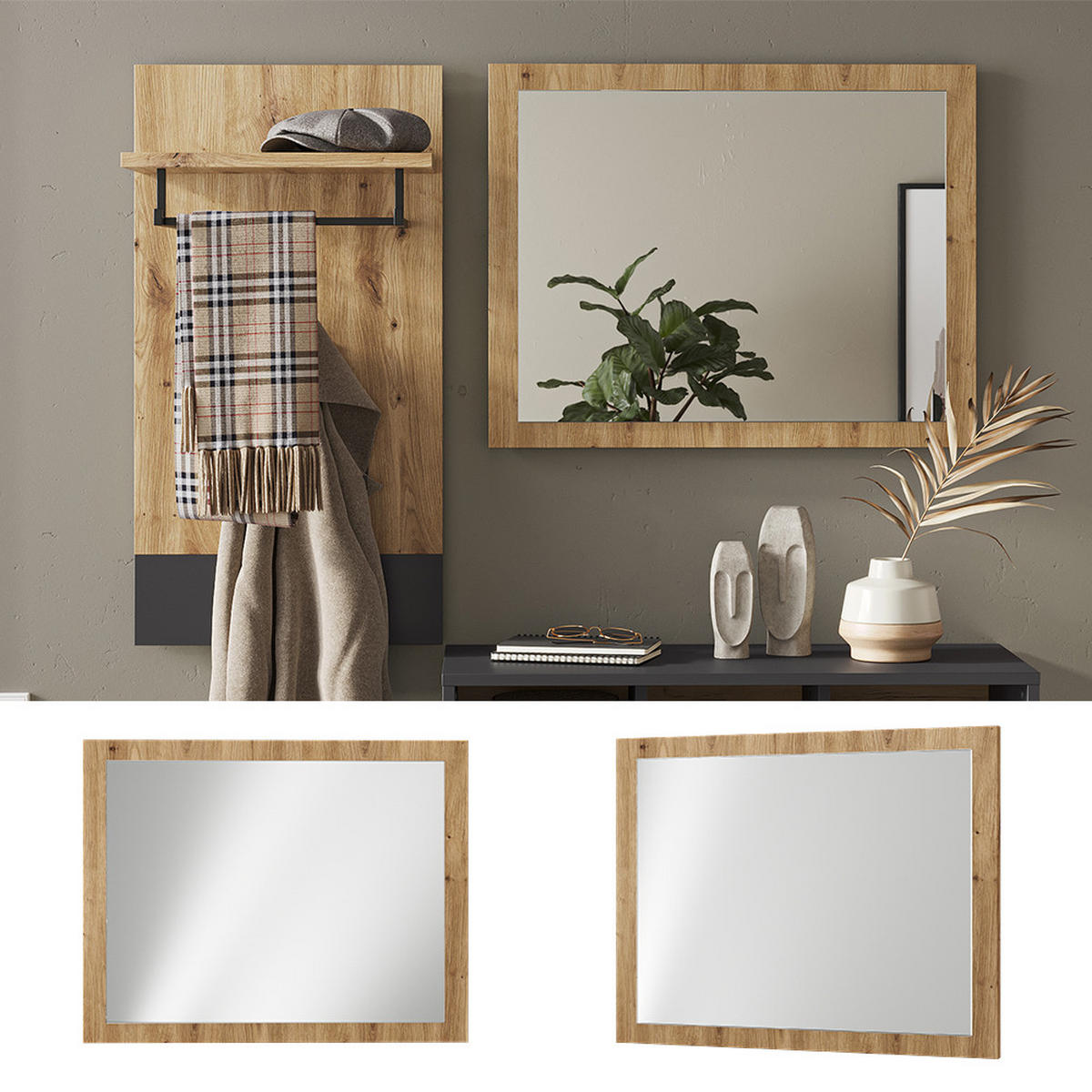 NÁSTENNÉ ZRKADLO Selena Remeselný dub - dub artisan, kompozitné drevo (70/55/2cm) - Vicco