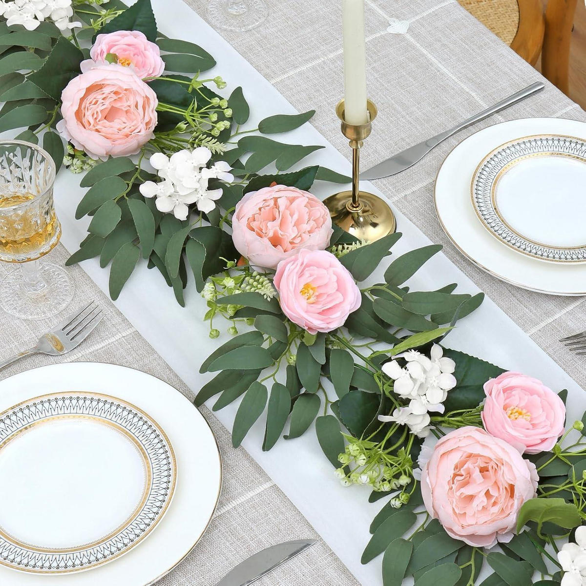 KÜNSTLICHE Blumen Girlande Eukalyptus Pfingstrose 200 cm Hellrosa 2 Stück - Rosa, Kunststoff (10cm)