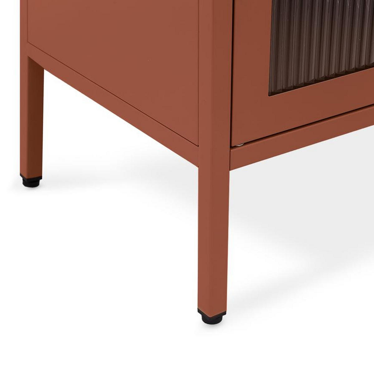 METALLREGAL H170cm 4 Türen 4 Fächer Terrakotta und Geriffeltes Glas KIARA - Terracotta, Metall (35/170/80cm) - Sicaan