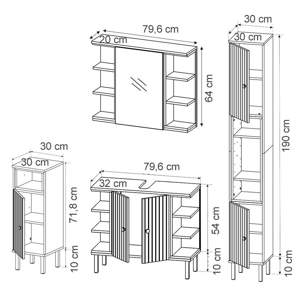 BADMÖBEL-SET Aquis Sonoma 4 Teile - Anthrazit/Sonoma Eiche, Holzwerkstoff (79.6/64/32cm) - Vicco