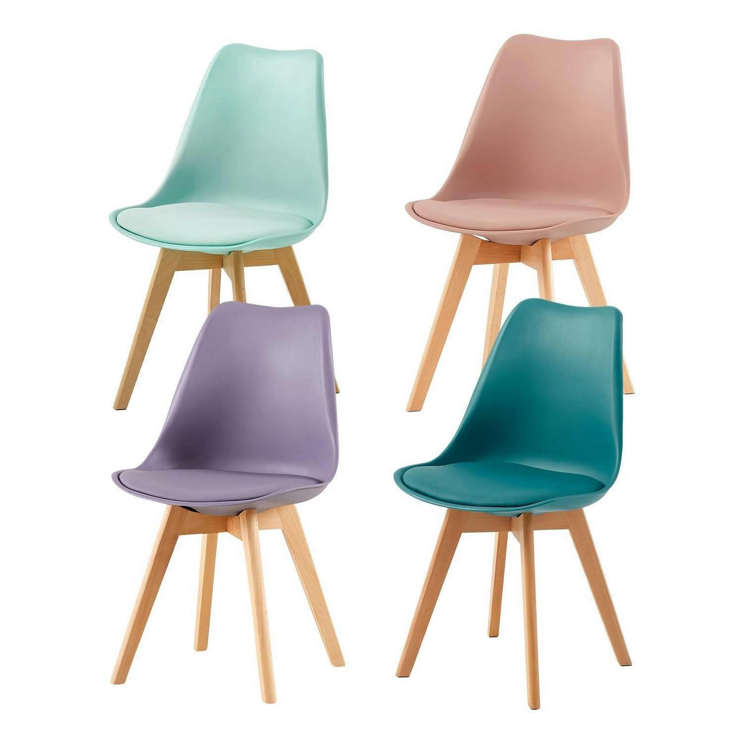 ESSZIMMERSTUHL 4er Set Skandinavisch Retro Design mit PU-Leder Sitzkissen - Multicolor, Kunststoff (41/82/47.5cm)