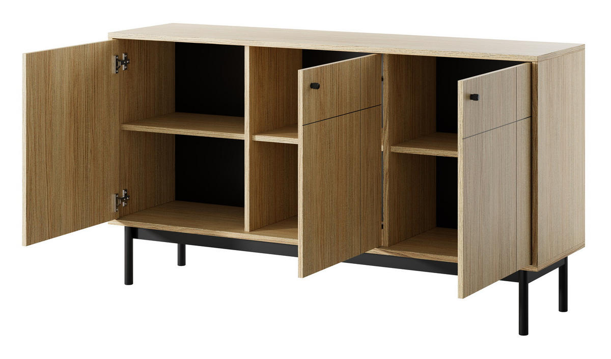 KOMMODE 154 cm Lunaris, 3 Türen auf Beinen, Eiche Linea - Eichefarben, Holz (154/84/39cm) - Emporius