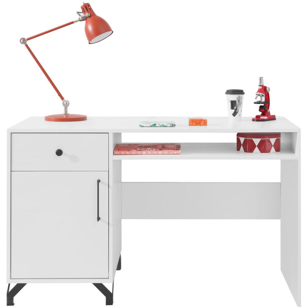Beautysofa Schreibtisch Weiß Hochglanz, Weiß 125x76x50 cm