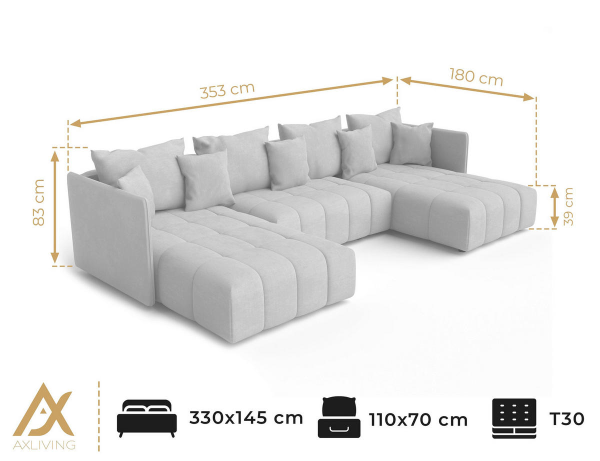 WOHNLANDSCHAFT Veliro U Braun 353/180/83 cm mit Schlaffunktion und Bettkasten - Schwarz/Braun, Kunststoff/Textil (353/83/180cm) - AX Living