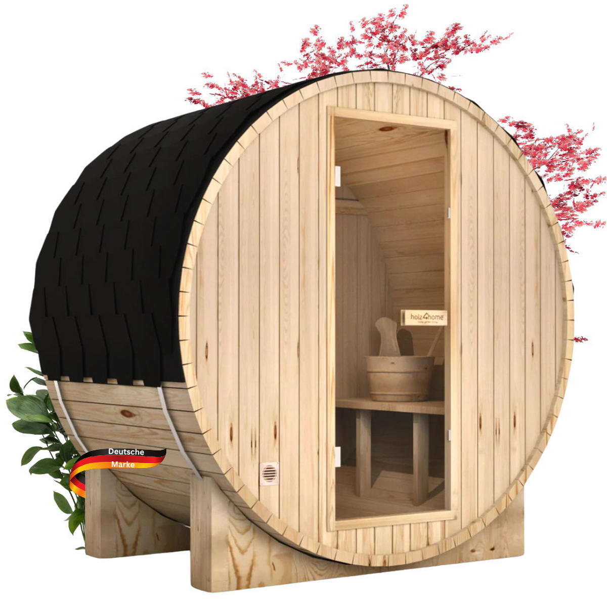 FASSSAUNA Outdoor mit Elektroofen PIET für 2 Personen Selbstmontage - Braun, Holz (180/190/120cm) - DELUKE
