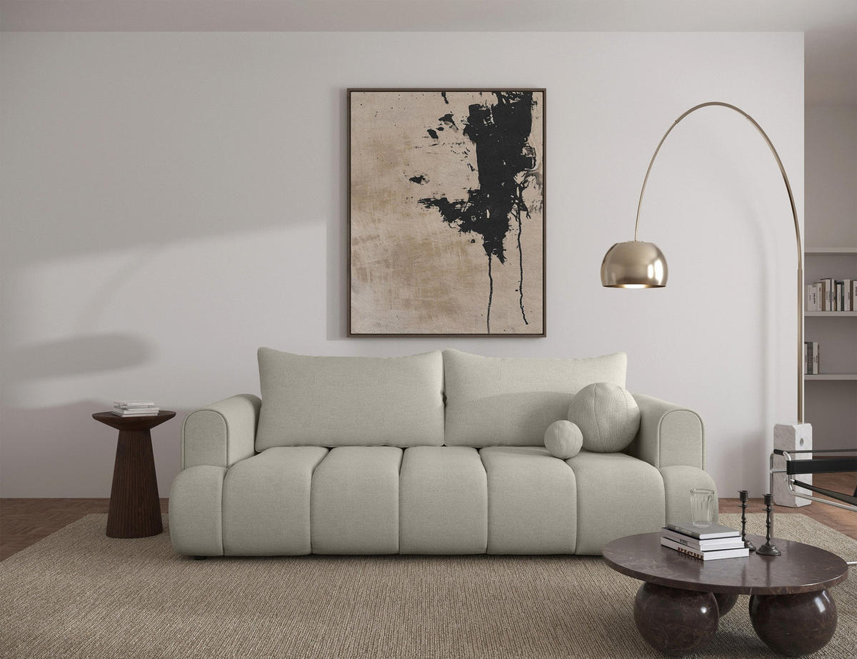 3-SITZER-SOFA Dandelino Graubeige mit Schlaffunktion - Greige/Schwarz, Kunststoff/Textil (250/90/112cm) - Selsey