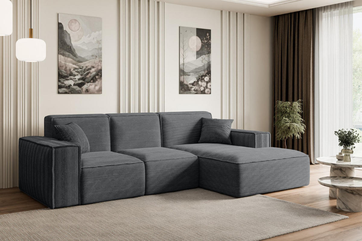 ECKSOFA Ottomane Rechts SERRA-L - 266x165x73 cm Dunkelgrau Cord - Dunkelgrau/Schwarz, Holzwerkstoff/Kunststoff (266/165cm) - ALTDECOR