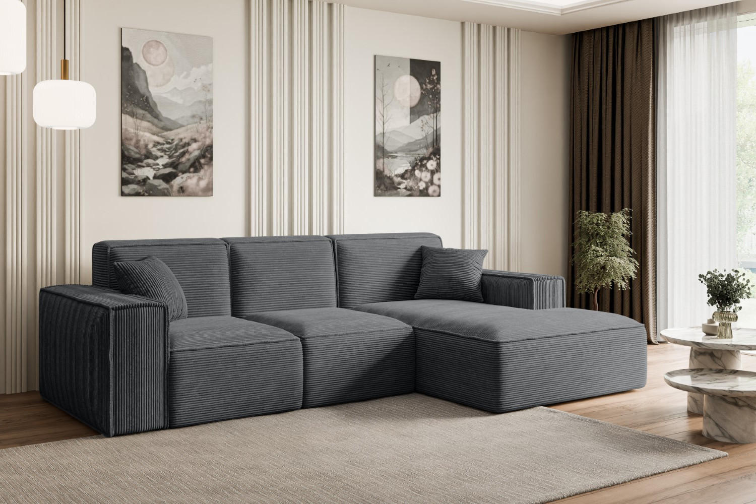 Thumbnail - Altdecor Ecksofa, Dunkelgrau, Textil, 6-Sitzer, L-Form, Ottomane rechts, 266x165 cm, Wohnzimmer, Sofas & Couches, Wohnla...