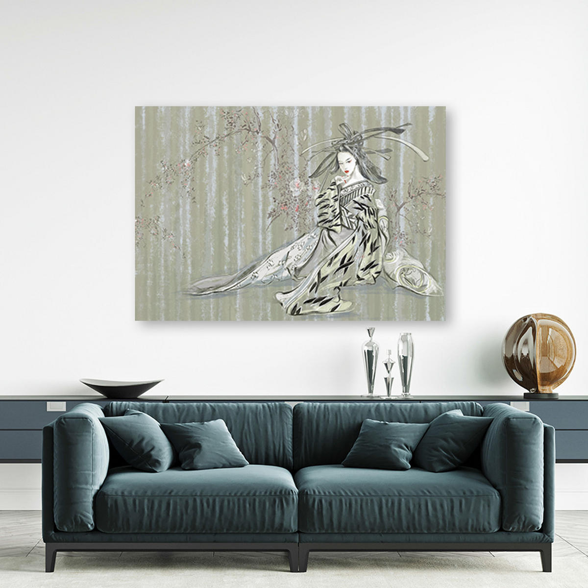 WANDBILD traditioneller japanischer geisha - Grün, Textil (60/40cm) - Feeby