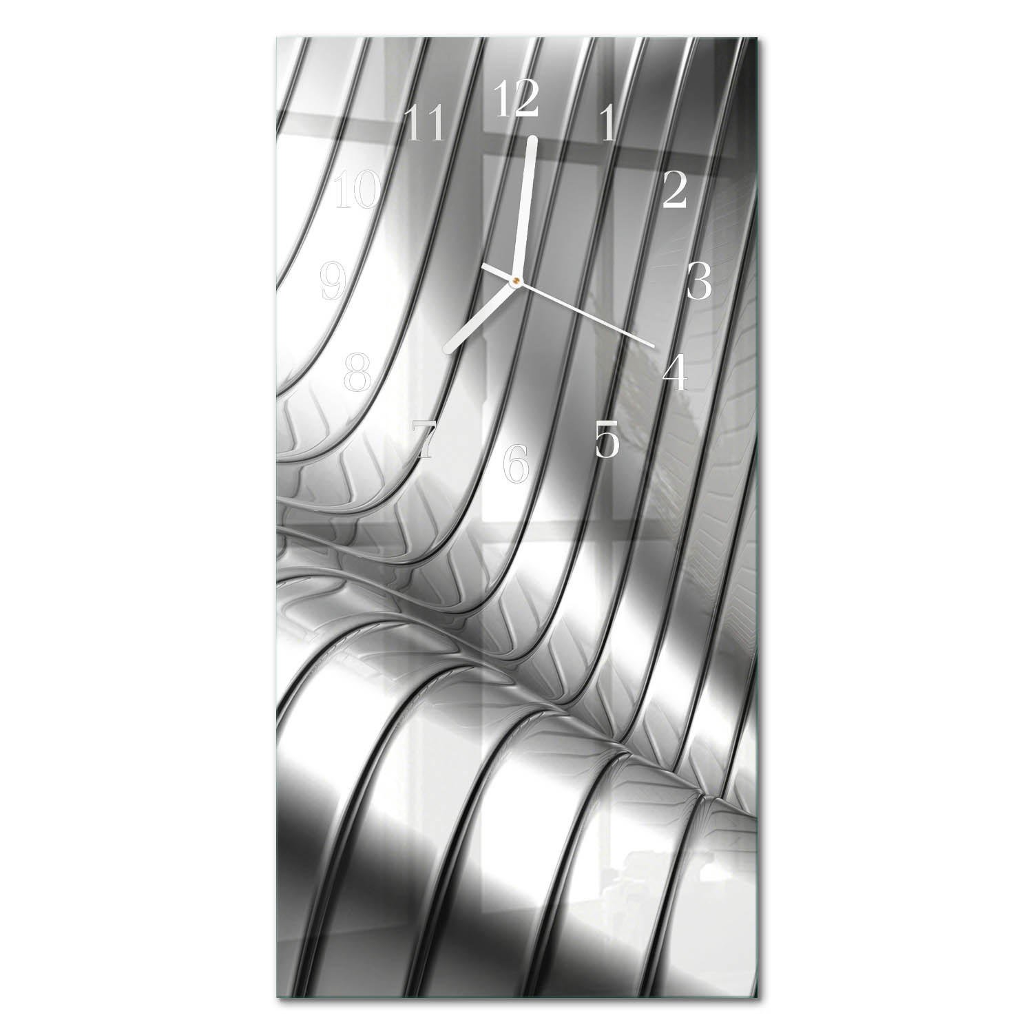WANDUHR 30x60 cm - Bambuspflanze - Silberfarben, Glas (30/60/0.4cm) - TULUP