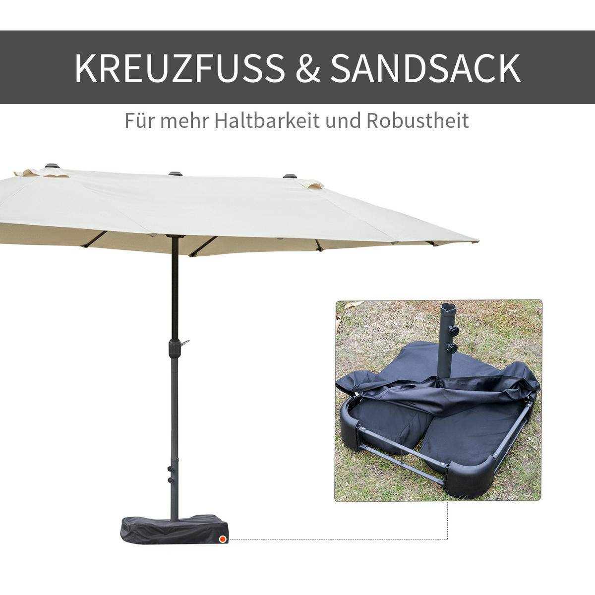 SONNENSCHIRM, Gartenschirm, Marktschirm, Doppelsonnenschirm, Terrassenschirm, Cremeweiß, Oval - Creme, Metall (270/460cm) - Outsunny