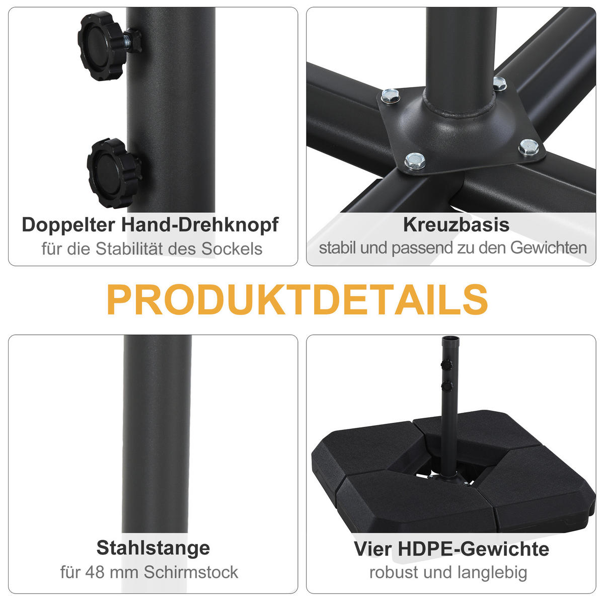 SONNENSCHIRMSTÄNDER, Stahl, Schwarz - Schwarz, Metall (80/80cm) - Outsunny