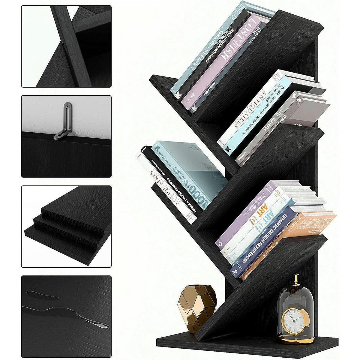 BÜCHERREGAL Baumform 4 Ebenen 60 cm Schwarz - Schwarz, Holzwerkstoff (17/60/30cm)