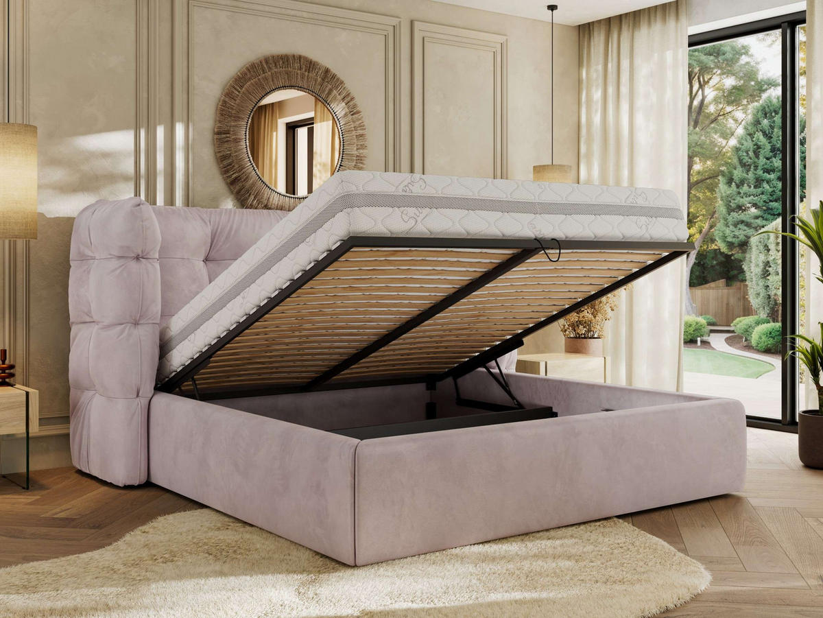 POLSTERBETT FLONELLE CLASSIC 180/200 - Hellrosa Velvet - ohne Matratze - Hellrosa, Textil (180/200cm) - MKS