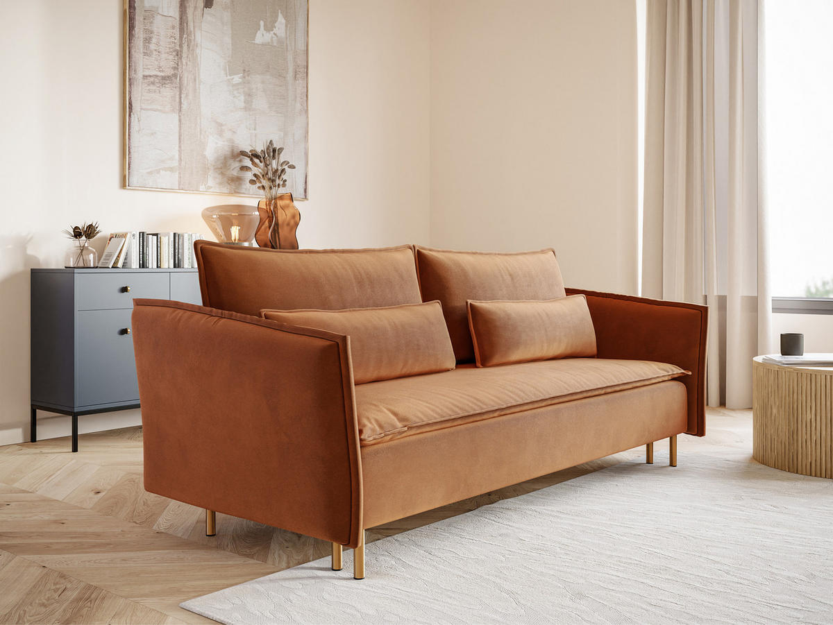 SCHLAFSOFA Ummo Kupferbraun Velours - Goldfarben/Kupferfarben, Textil/Metall (230/88/90cm) - Selsey