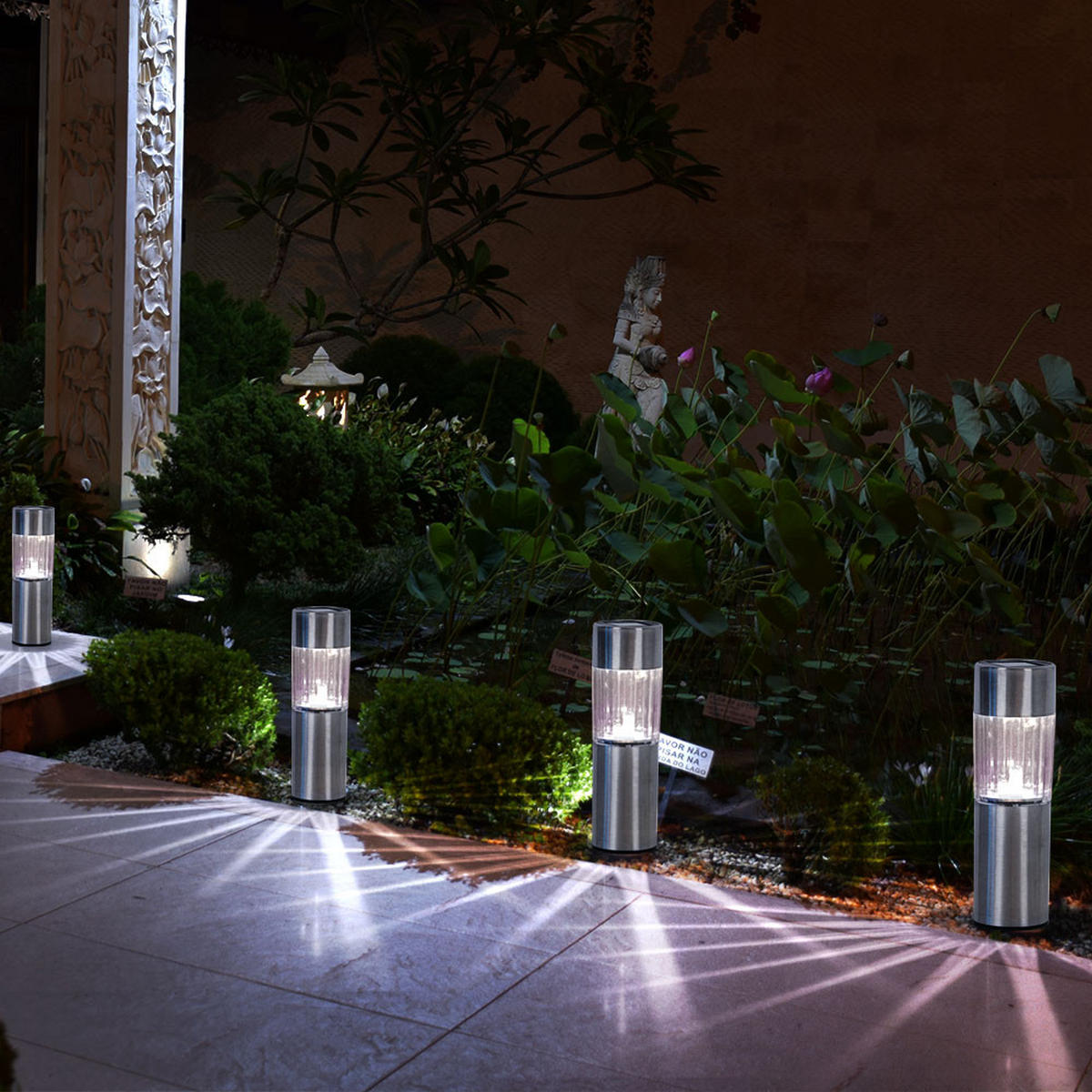 LED SOLARLEUCHTE 4er Set Edelstahl Kunststoff silber klar - Silberfarben, Metall (4.6/4.6/25cm) - Globo Lighting