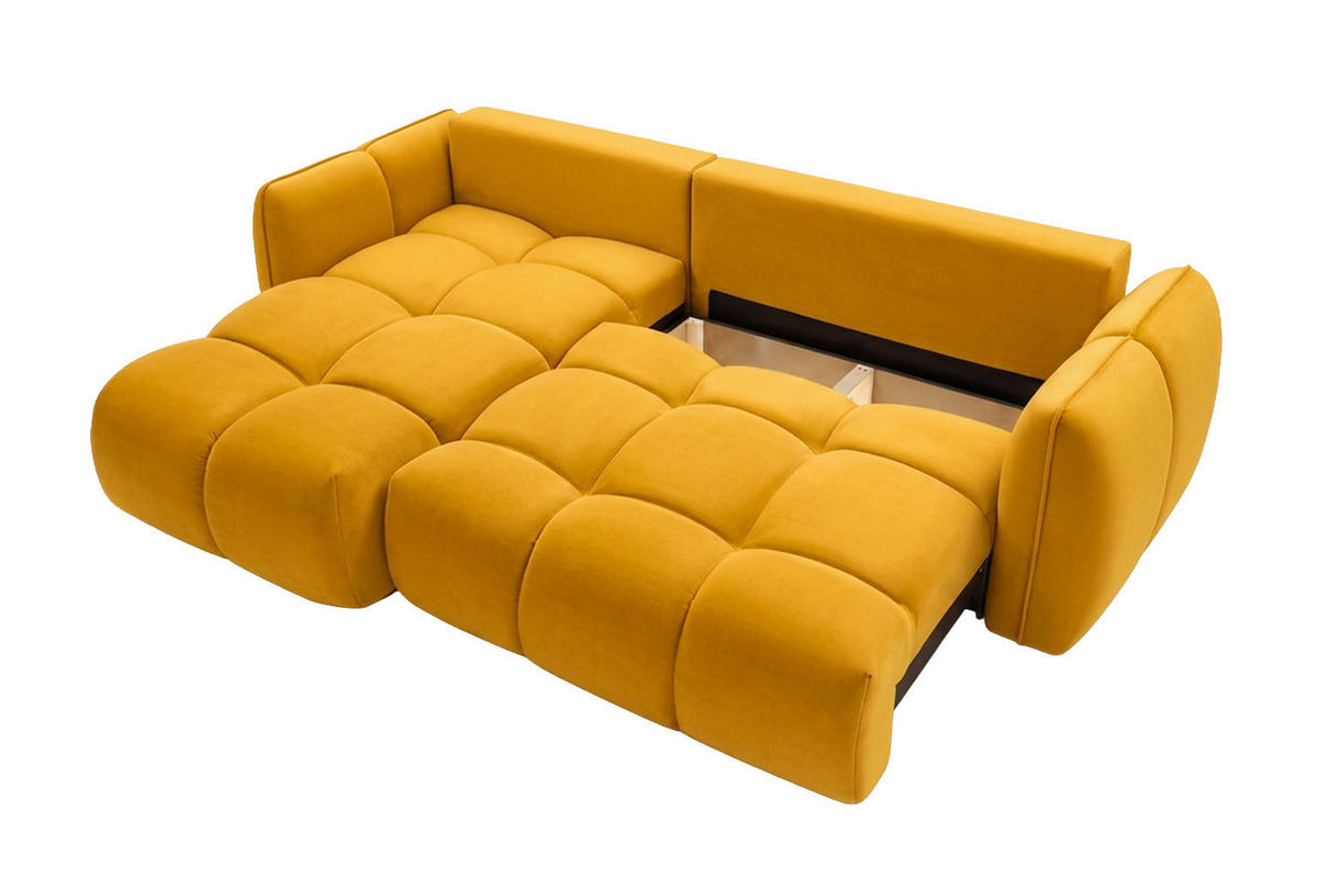 ECKSOFA L-Form Mit Schlaffunktion, Veloursstoff Bluvel, Golden, Links, BELVEDER L - Goldfarben, Holz (250/168cm) - Kaiser Möbel
