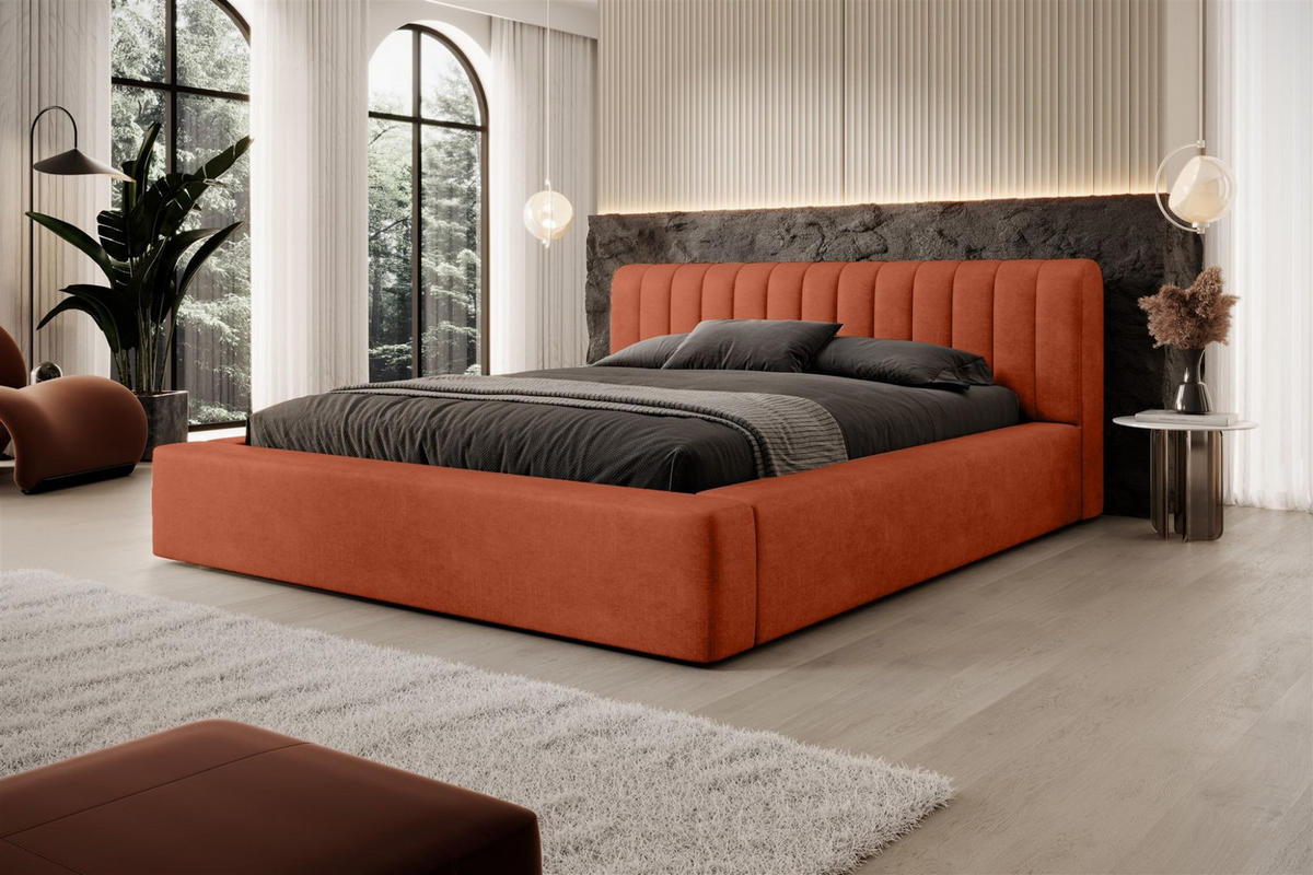 POLSTERBETT Peoria Stoff Macau - Rotbraun, Holzwerkstoff/Textil (160/200cm) - Fun Möbel