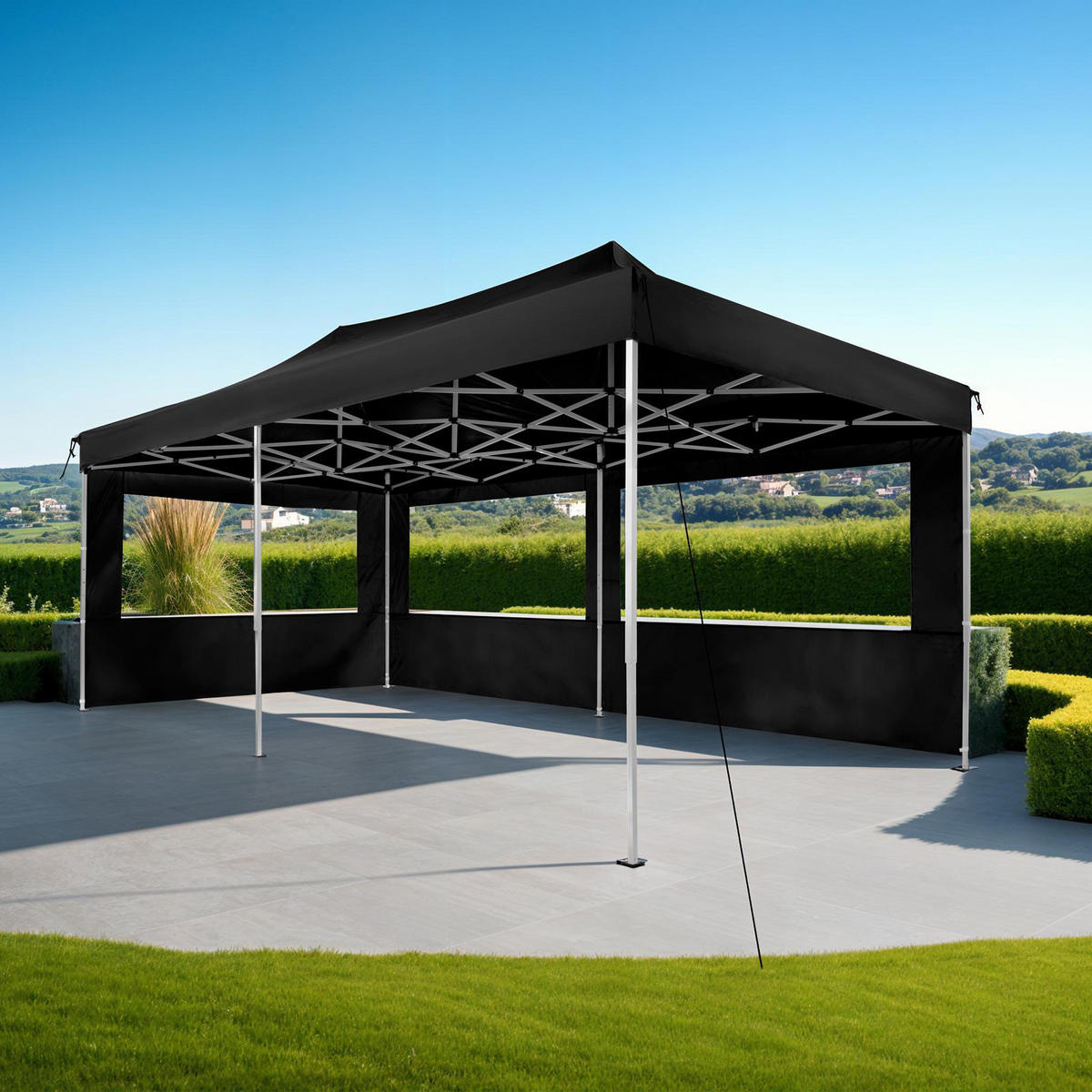 PAVILLON Viola,inklusive Spannseile, Heringe und Tragetasche,schwarz - Schwarz, Kunststoff (300/280/600cm) - tectake