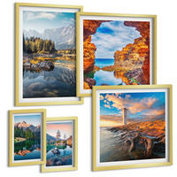 BILDER SET 5er Set - 50x50 cm & 20x30 cm & 40x60 cm Goldrahmen - Aussicht Paris New York Treppen - Goldfarben, Kunststoff (40/60cm) - TULUP