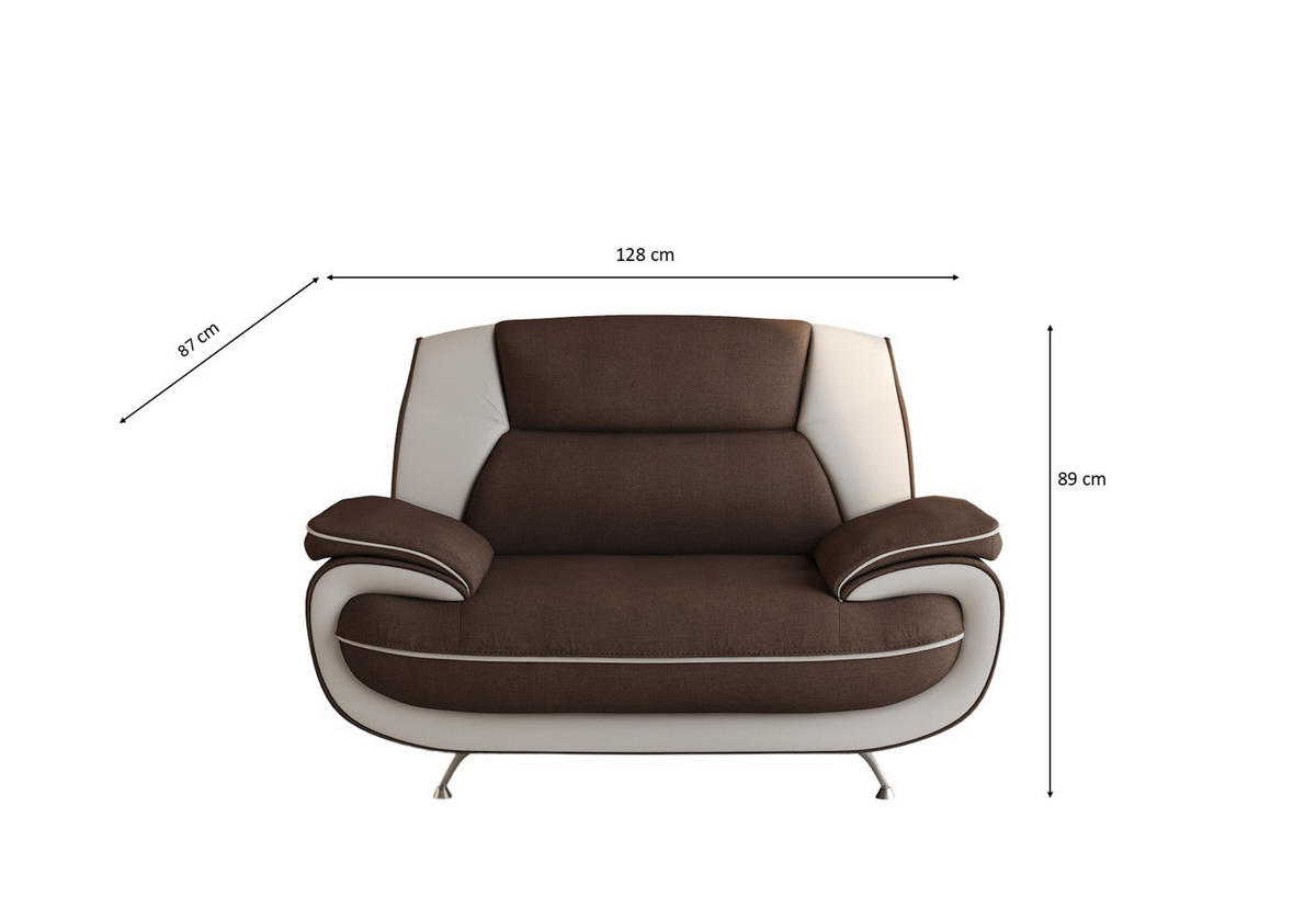SESSEL, Stoff Kronos, Braun + Weiß, Palermo - Braun, Holz (128/89/87cm) - Kaiser Möbel