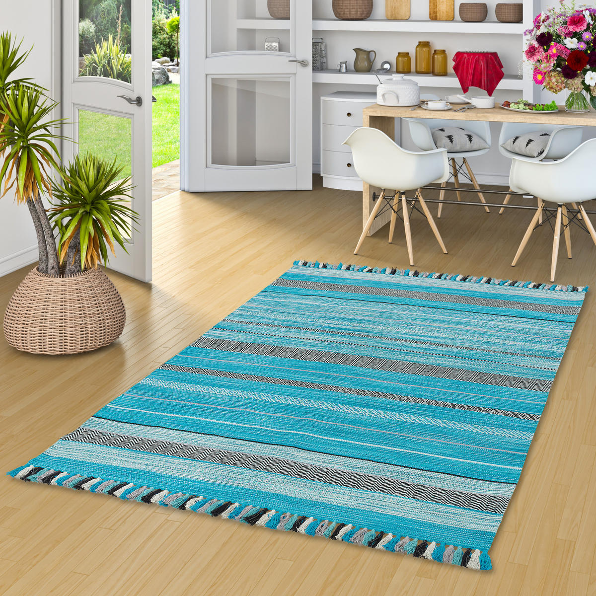 NATUR TEPPICH KELIM KALLEEN - Türkis, Textil (120/180cm) - Pergamon