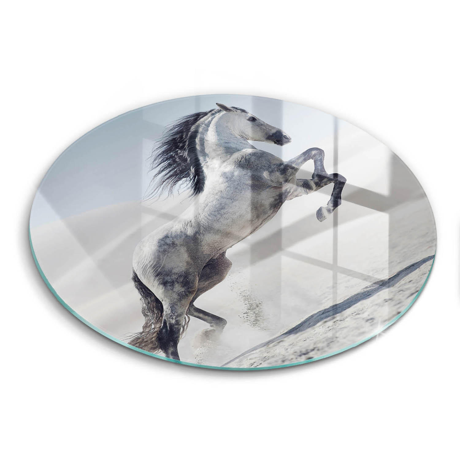 GLASPLATTE Ø 40 cm Weißes Rumänisches Pferd - Greige, Glas (40/40cm) - Wallfluent