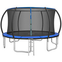 TRAMPOLIN Jumpy, inklusive Einstiegsleiter, schwarz/blau - Blau/Schwarz, Metall (394/275/394cm) - tectake
