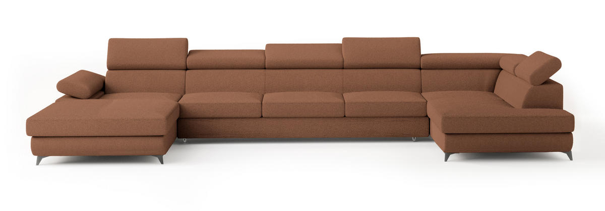 WOHNLANDSCHAFT MONTIVA Kupferfarben Boucle-Stoff mit Schlaffunktion - Kupferfarben, Holz (410/89/190cm) - MASSENO