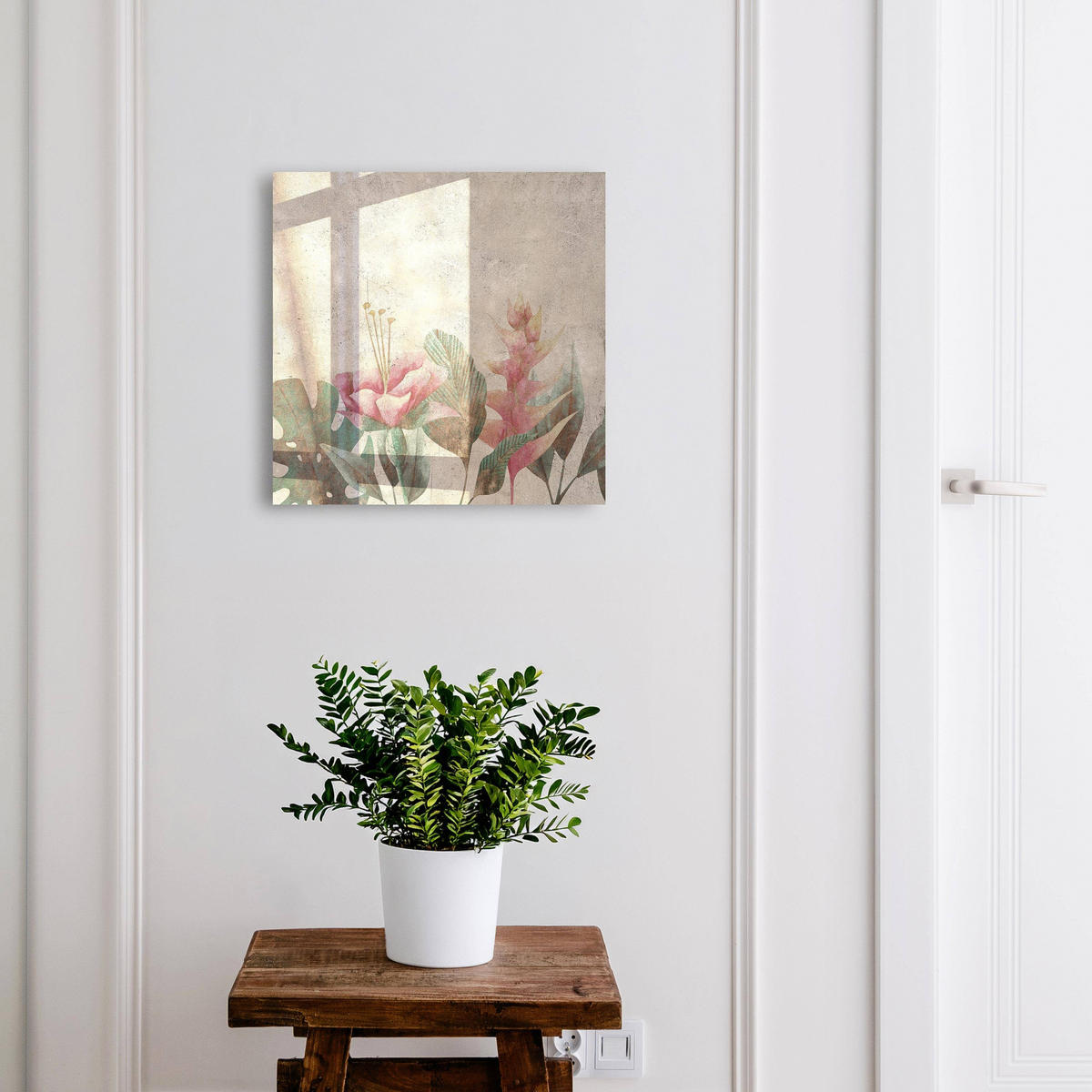 SCHLÜSSELBOX Schwarz 30x30 cm- Türöffnung nach rechts - Botanische Eleganz - Beige, Metall (30/30/5cm) - TULUP