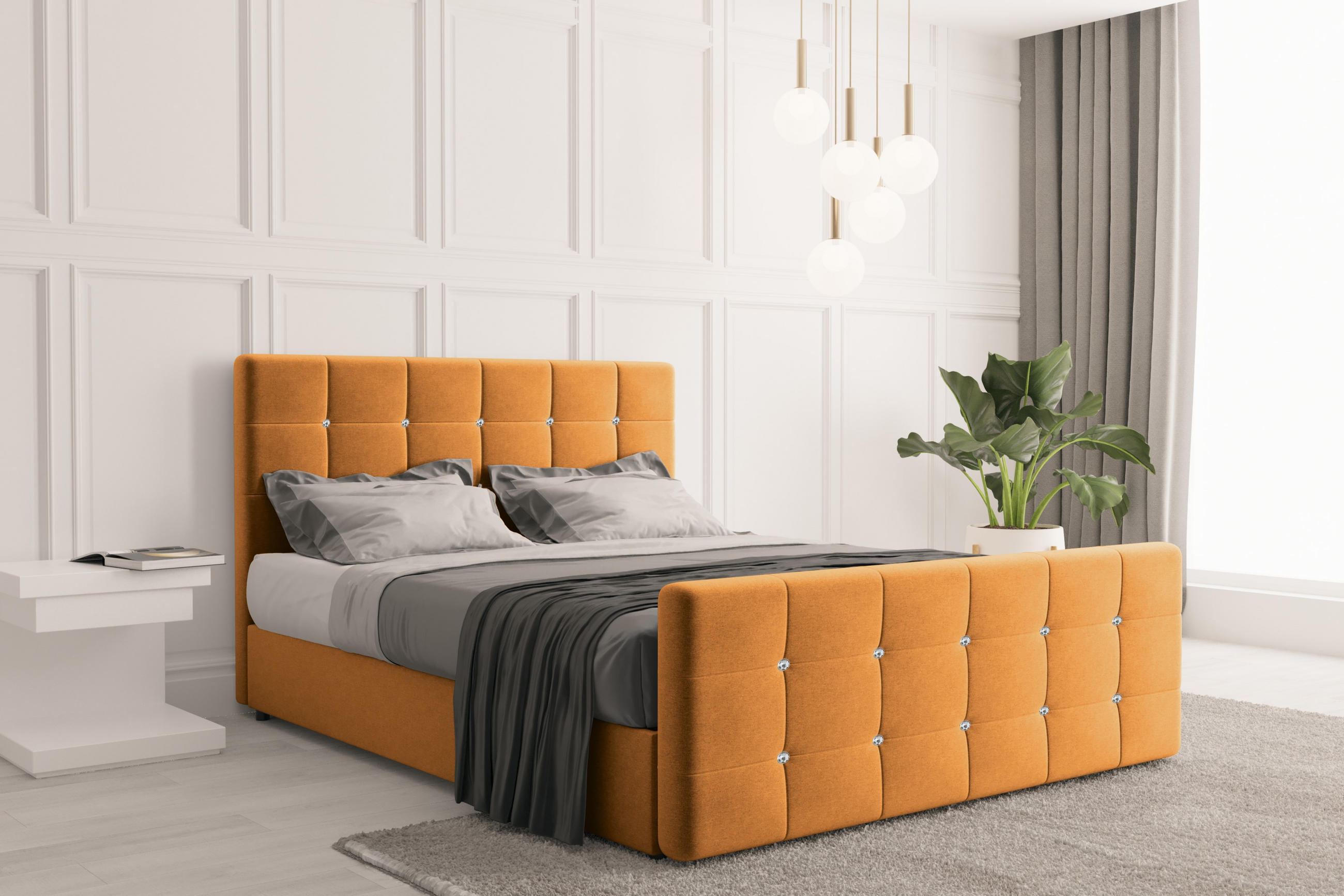 BOXBETT Mit Bettkasten Und Matratze Topper ROMA 160x200 cm Orange H3-Bonell - Dunkelblau/Orange, Holz/Holzwerkstoff (160/200cm) - Kaiser Möbel