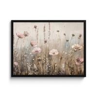 POSTER MIT RAHMEN Blumen - Rosa - Modern - Beige 80x60 cm - Beige, Papier (80/60cm) - MuchoWow