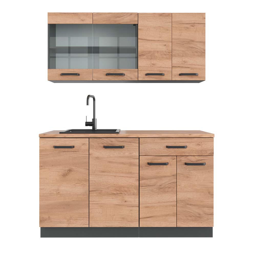 KÜCHENZEILE R-Line Goldkraft Eiche/Anthrazit 140 cm, AP Eiche - Honigeiche/Anthrazit, Holzwerkstoff (140/81.6/60cm) - Vicco