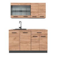 KÜCHENZEILE R-Line Goldkraft Eiche/Anthrazit 140 cm, AP Eiche - Honigeiche/Anthrazit, Holzwerkstoff (140/81.6/60cm) - Vicco
