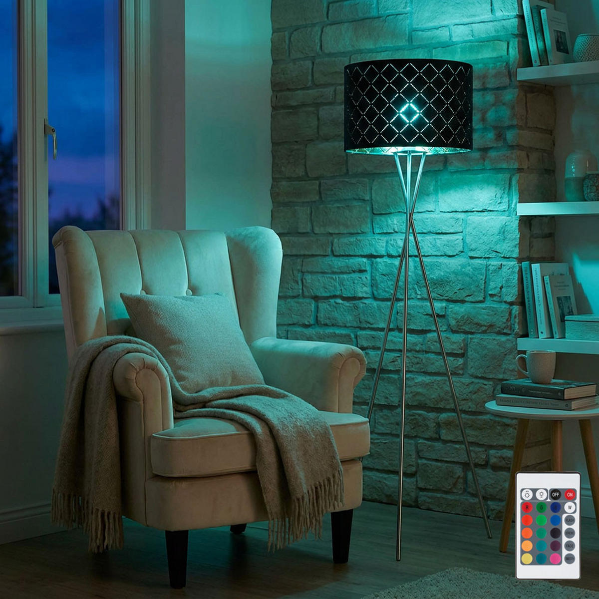 LED STEHLEUCHTE Metall Textil Schwarz Gold - Schwarz, Metall (62/62/158cm) - Globo Lighting