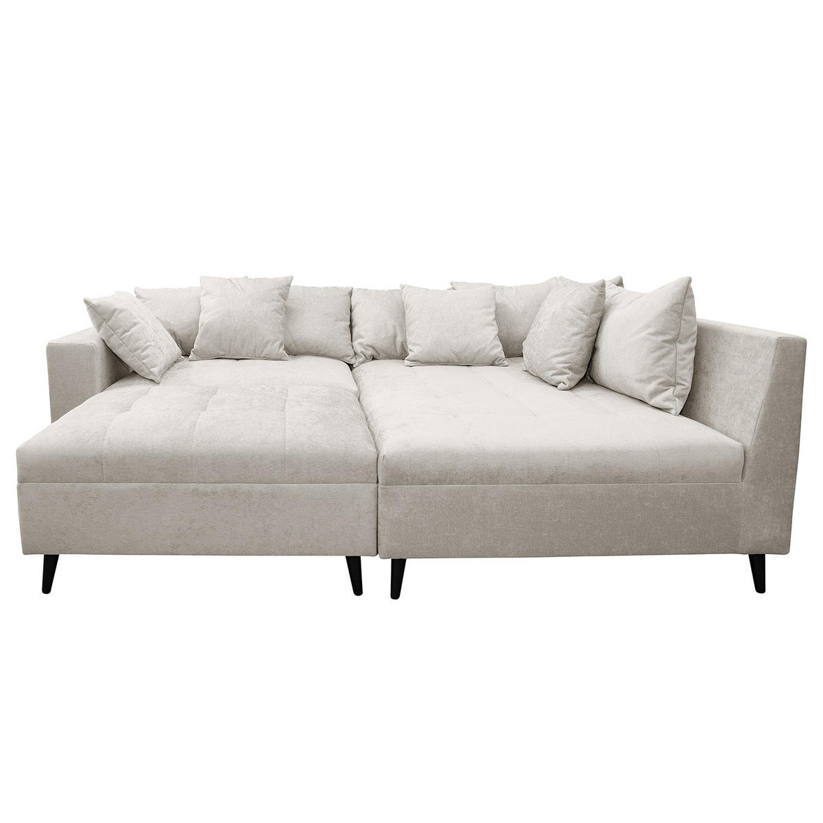 ECKSOFA mit Ottomane und Hocker - Schwarz/Grau, Birkenholz/Textil (247/174cm) - home24