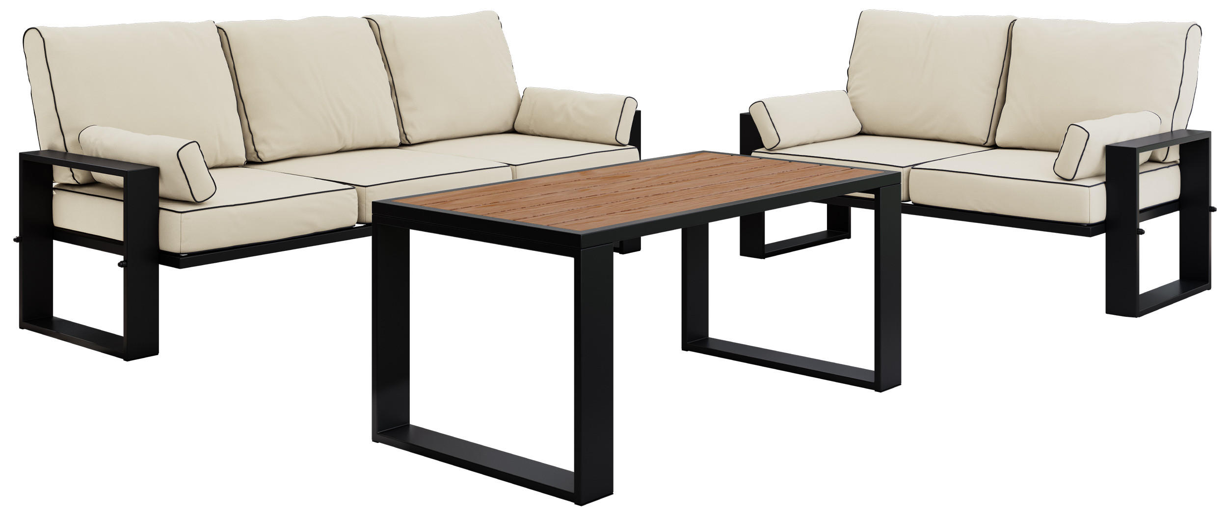 GARTENMÖBEL-SET ELBA: 1x Tisch, 2x Sofa - Beige - Beige, Textil - MKS