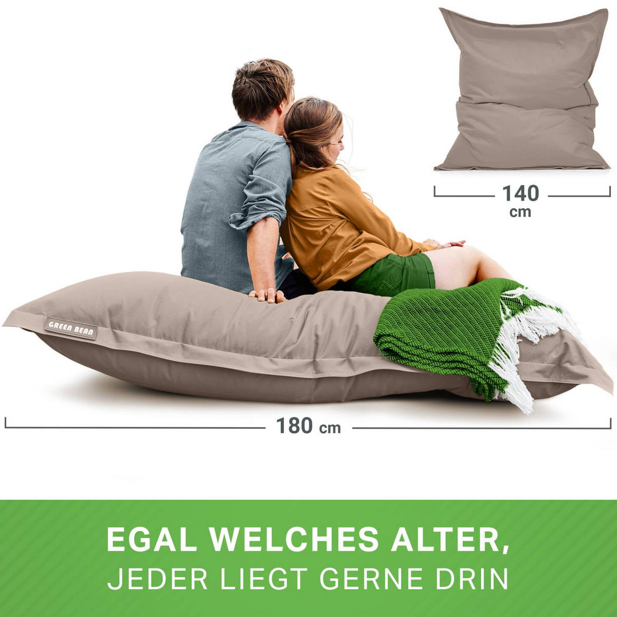 RIESEN-SITZSACK "Square" 120x160cm 270 L - Braun, Textil (120/25/160cm) - Green Bean