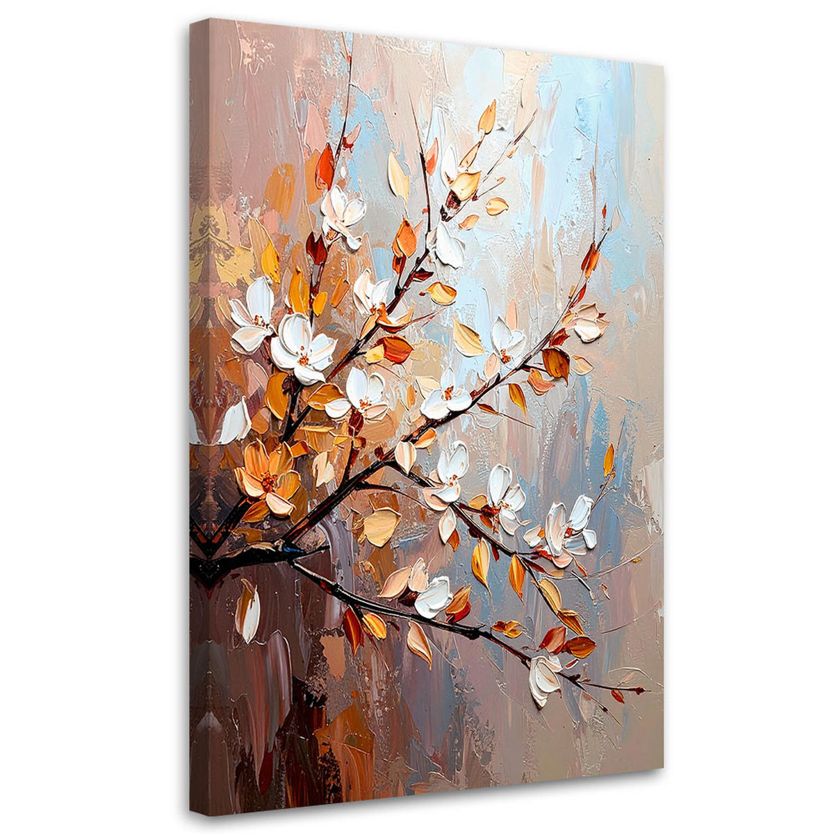 LEINWANDBILD Zarte Blätter Blumen auf Zweigen 80x120cm - Beige, Textil (80/120cm) - Feeby