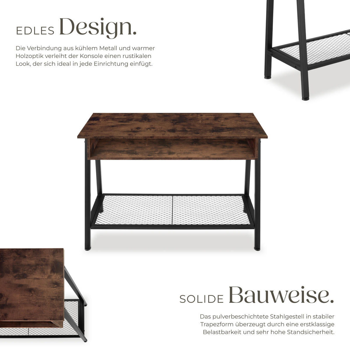 KONSOLENTISCH Tralee,100 x 35 x 80,5 cm,Industrial Holz dunkel, rustikal - Rostfarben, Holzwerkstoff (100/35/80.5cm) - tectake