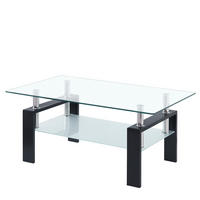 COUCHTISCH DE-37396 rechteckig mit zweistufigem Glas Schwarz - Schwarz, Metall (100/60/44cm) - ComfortXL